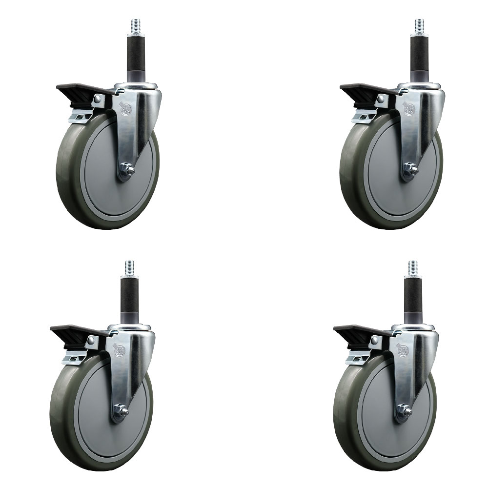 Polyurethane Swivel Expanding Stem Caster Set of 4 with 6 Inch Gray Wheels and 1" Stems - Includes 4 Swivel with Posi Locking Brakes - 350 lbs. Capacity Per Caster - Service Caster Brand — photo 1