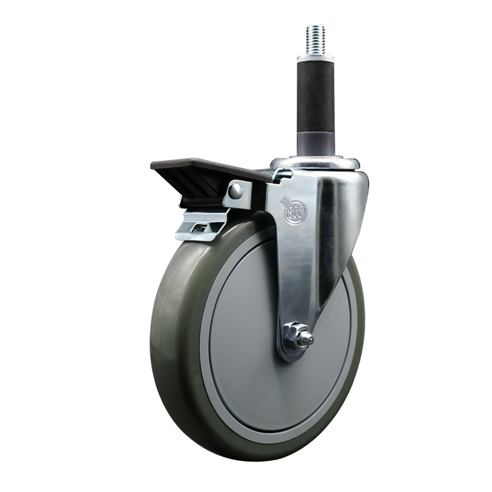 Polyurethane Expanding Stem Swivel Caster with 6 Inch Gray Wheel and 1" Stem & Posi Locking Brake - 350 lbs. Capacity Per Caster - Service Caster Brand — photo 1