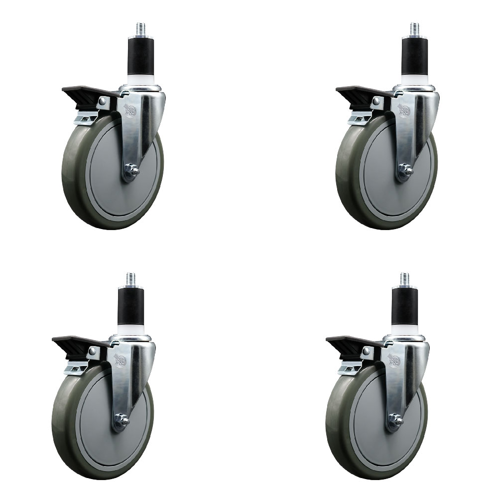 Polyurethane Swivel Expanding Stem Caster Set of 4 with 6 Inch Gray Wheels and 1-1/2" Stems - Includes 4 Swivel with Posi Locking Brakes - 350 lbs. Capacity Per Caster - Service Caster Brand — photo 1