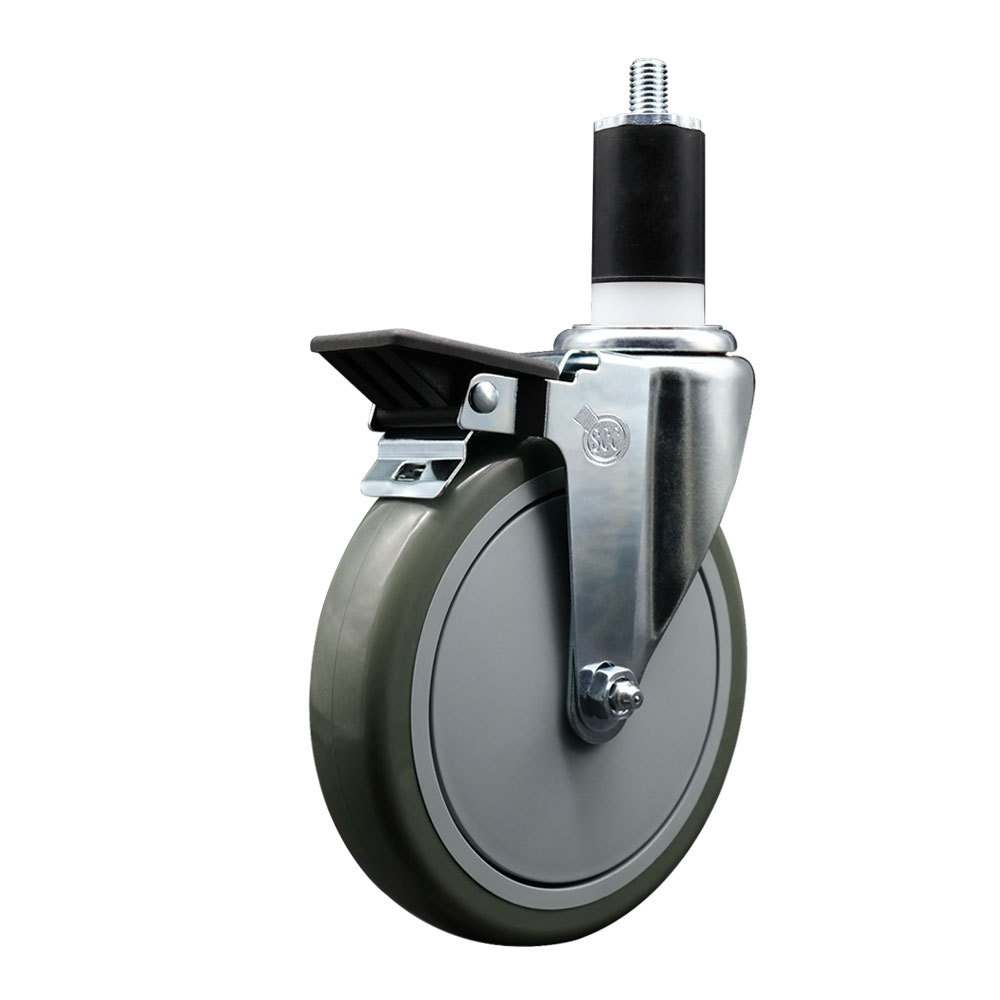 Polyurethane Expanding Stem Swivel Caster with 6 Inch Gray Wheel and 1-1/2" Stem & Posi Locking Brake - 350 lbs. Capacity Per Caster - Service Caster Brand — photo 1