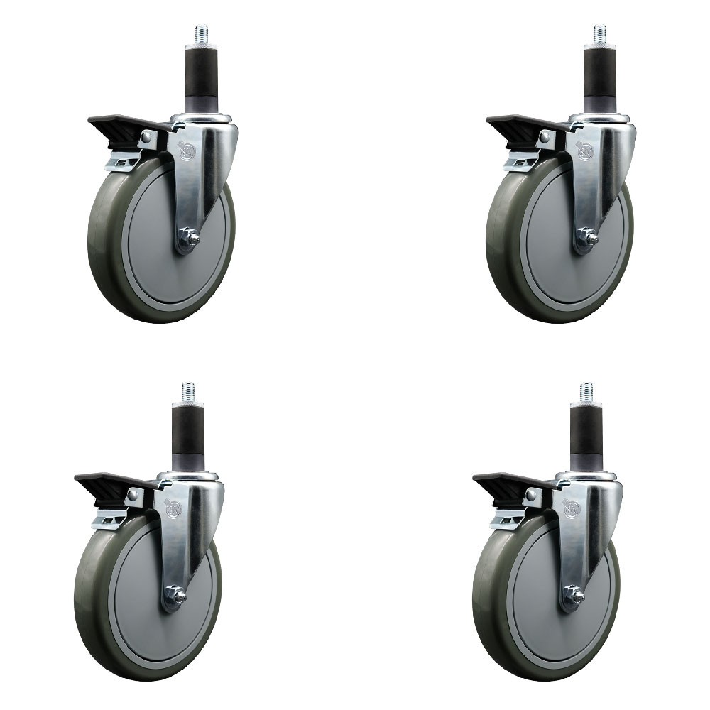 Polyurethane Swivel Expanding Stem Caster Set of 4 with 6 Inch Gray Wheels and 1-1/4" Stems - Includes 4 Swivel with Posi Locking Brakes - 350 lbs. Capacity Per Caster - Service Caster Brand — photo 1