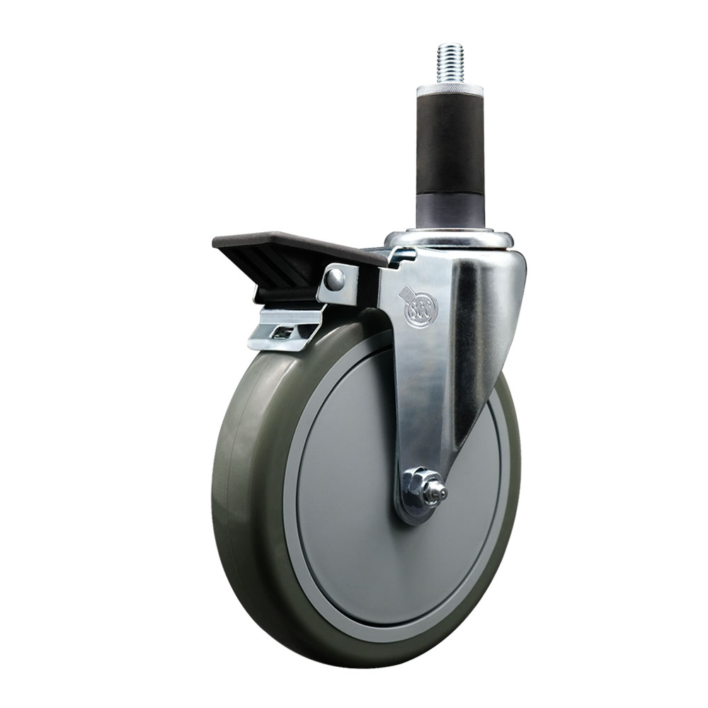 Polyurethane Expanding Stem Swivel Caster with 6 Inch Gray Wheel and 1-1/4" Stem & Posi Locking Brake - 350 lbs. Capacity Per Caster - Service Caster Brand — photo 1