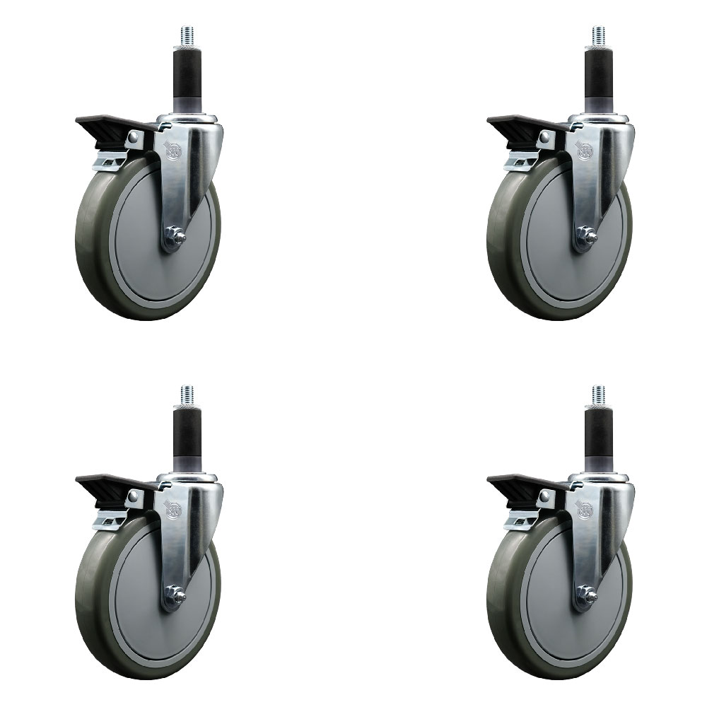 Polyurethane Swivel Expanding Stem Caster Set of 4 with 6 Inch Gray Wheels and 1-1/8" Stems - Includes 4 Swivel with Posi Locking Brakes - 350 lbs. Capacity Per Caster - Service Caster Brand — photo 1