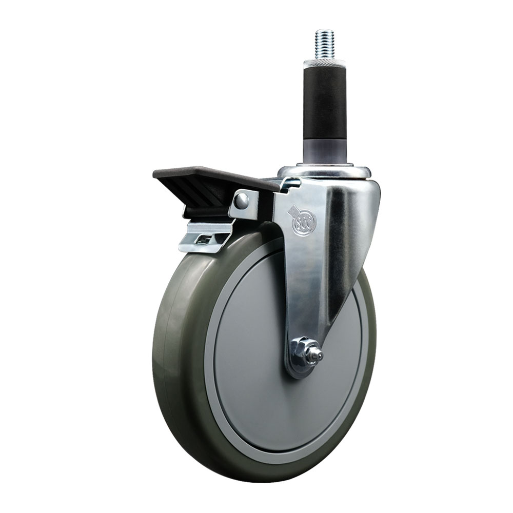 Polyurethane Expanding Stem Swivel Caster with 6 Inch Gray Wheel and 1-1/8" Stem & Posi Locking Brake - 350 lbs. Capacity Per Caster - Service Caster Brand — photo 1