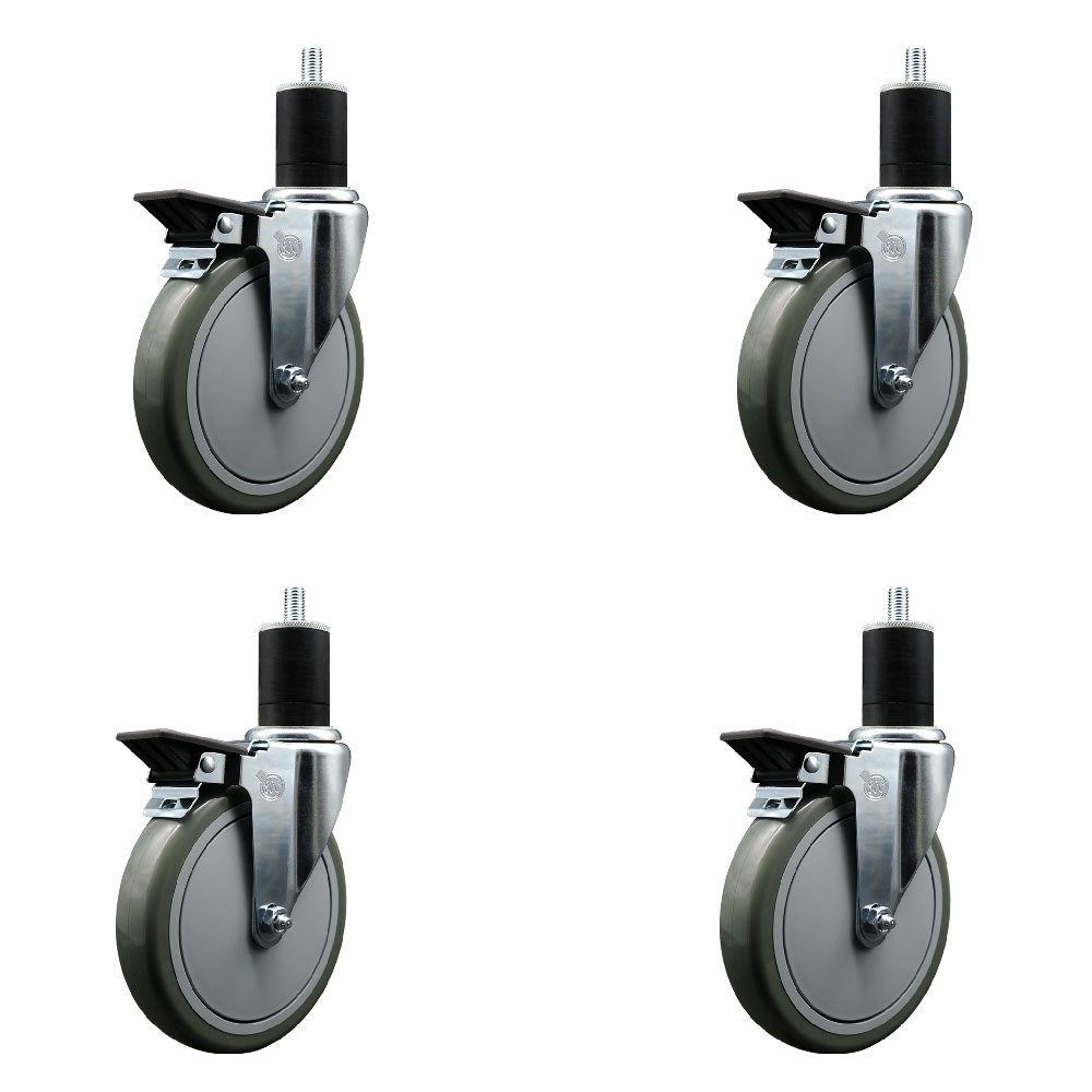 Polyurethane Swivel Expanding Stem Caster Set of 4 with 6 Inch Gray Wheels and 1-3/4" Stems - Includes 4 Swivel with Posi Locking Brakes - 350 lbs. Capacity Per Caster - Service Caster Brand — photo 1