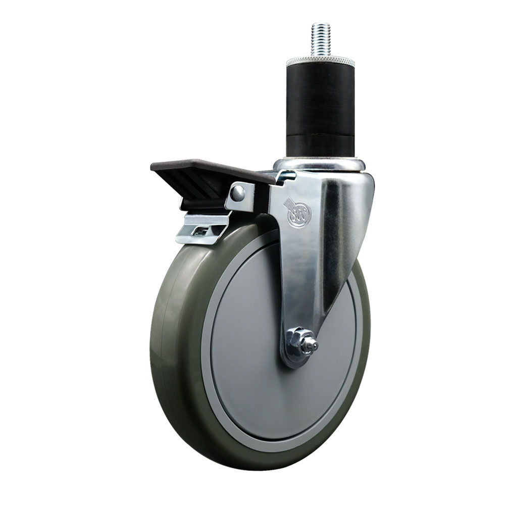 Polyurethane Expanding Stem Swivel Caster with 6 Inch Gray Wheel and 1-3/4" Stem & Posi Locking Brake - 350 lbs. Capacity Per Caster - Service Caster Brand — photo 1