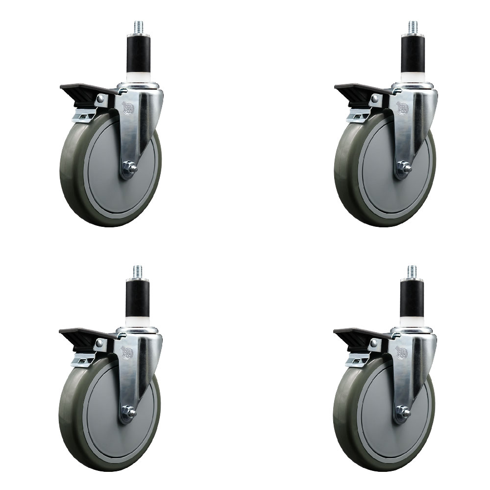 Polyurethane Swivel Expanding Stem Caster Set of 4 with 6 Inch Gray Wheels and 1-3/8" Stems - Includes 4 Swivel with Posi Locking Brakes - 350 lbs. Capacity Per Caster - Service Caster Brand — photo 1