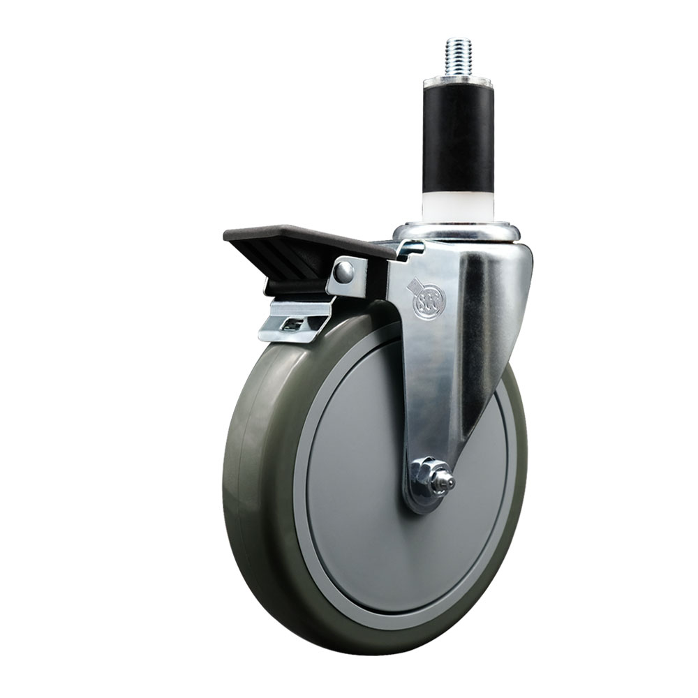Polyurethane Expanding Stem Swivel Caster with 6 Inch Gray Wheel and 1-3/8" Stem & Posi Locking Brake - 350 lbs. Capacity Per Caster - Service Caster Brand — photo 1
