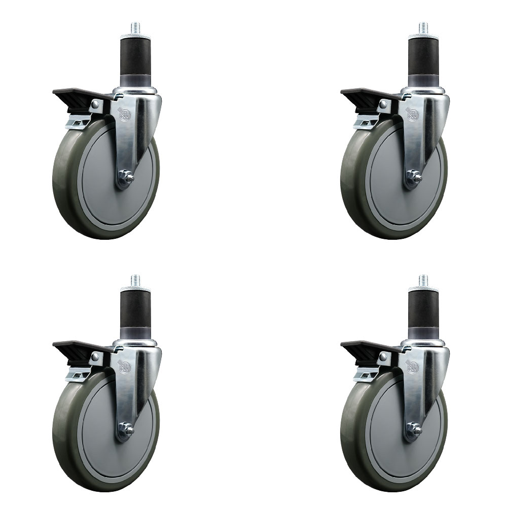 Polyurethane Swivel Expanding Stem Caster Set of 4 with 6 Inch Gray Wheels and 1-5/8" Stems - Includes 4 Swivel with Posi Locking Brakes - 350 lbs. Capacity Per Caster - Service Caster Brand — photo 1