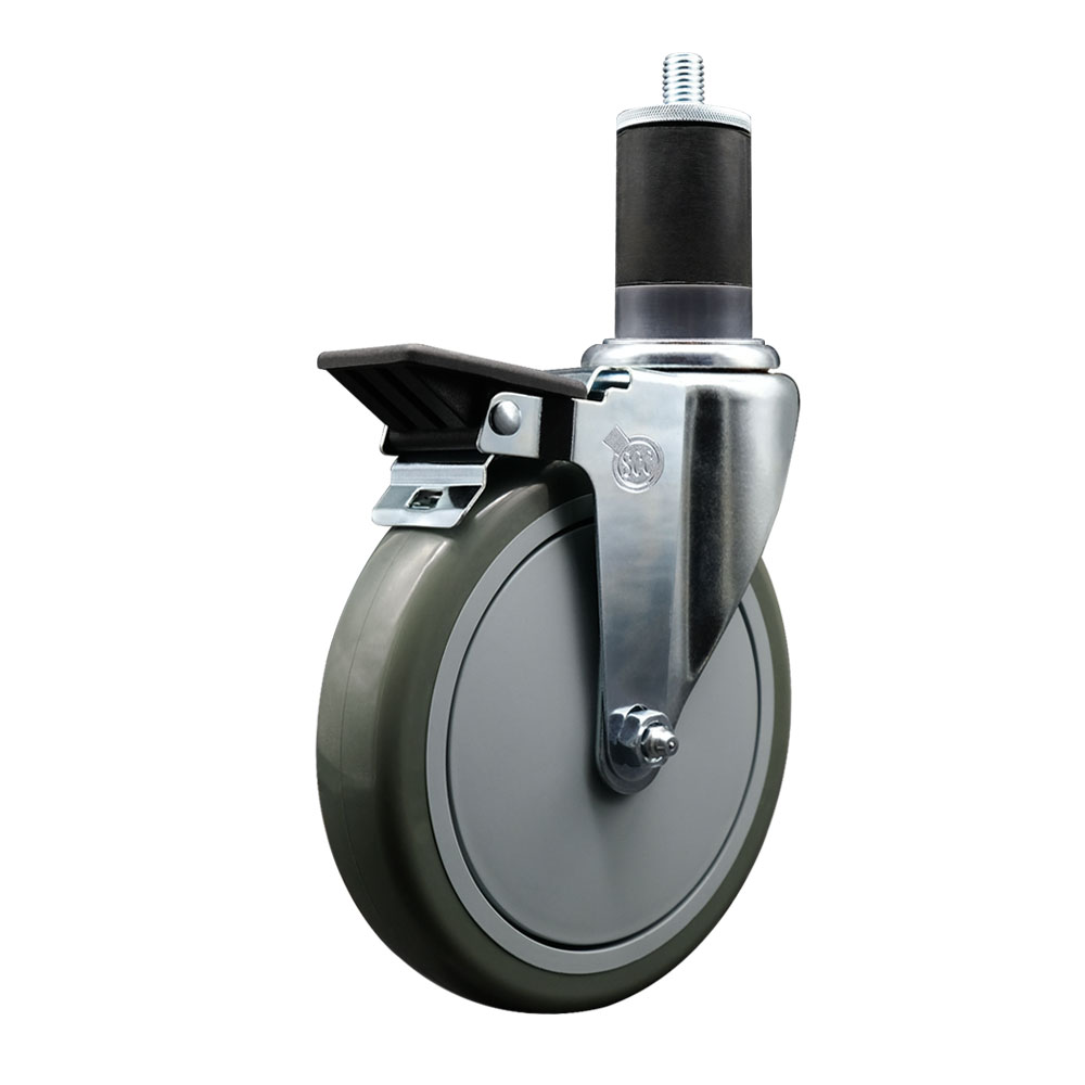 Polyurethane Expanding Stem Swivel Caster with 6 Inch Gray Wheel and 1-5/8" Stem & Posi Locking Brake - 350 lbs. Capacity Per Caster - Service Caster Brand — photo 1