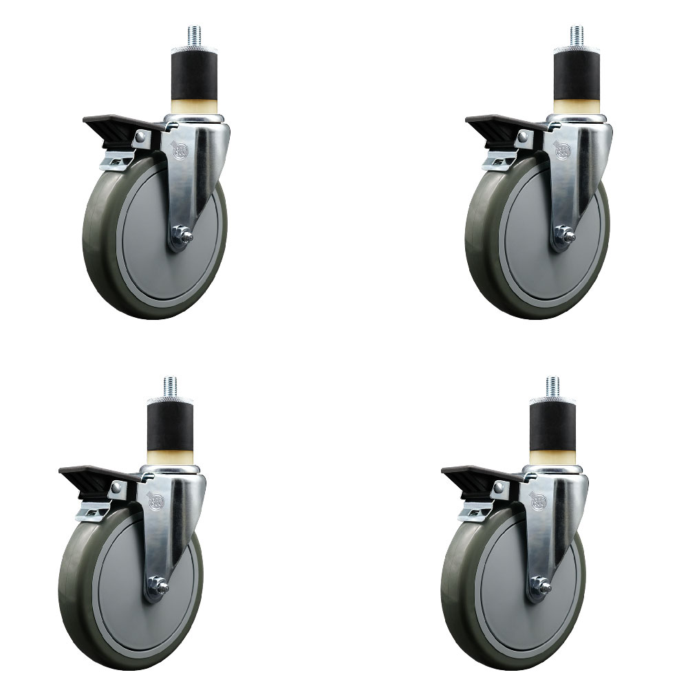 Polyurethane Swivel Expanding Stem Caster Set of 4 with 6 Inch Gray Wheels and 1-7/8" Stems - Includes 4 Swivel with Posi Locking Brakes - 350 lbs. Capacity Per Caster - Service Caster Brand — photo 1