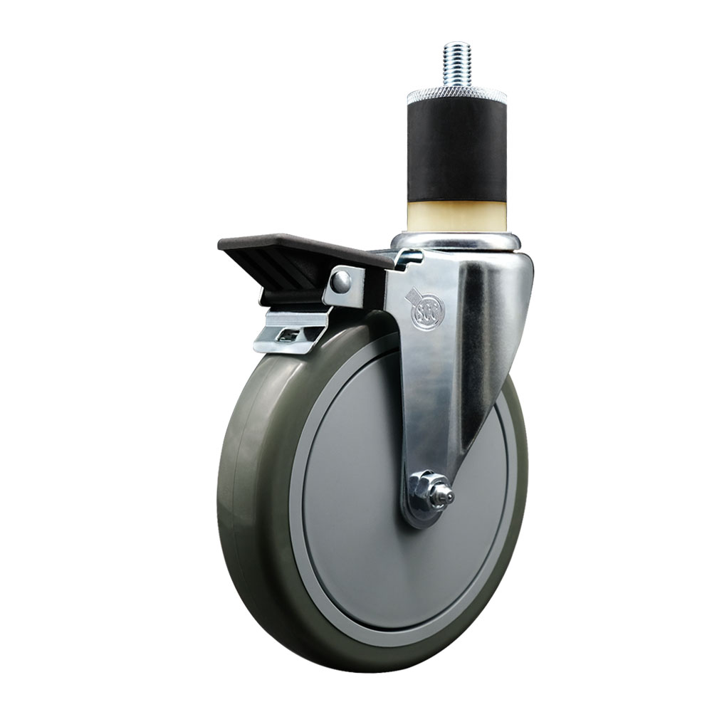 Polyurethane Expanding Stem Swivel Caster with 6 Inch Gray Wheel and 1-7/8" Stem & Posi Locking Brake - 350 lbs. Capacity Per Caster - Service Caster Brand — photo 1