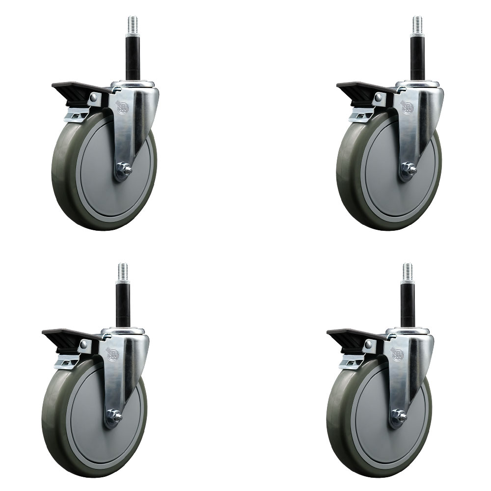 Polyurethane Swivel Expanding Stem Caster Set of 4 with 6 Inch Gray Wheels and 3/4" Stems - Includes 4 Swivel with Posi Locking Brakes - 350 lbs. Capacity Per Caster - Service Caster Brand — photo 1