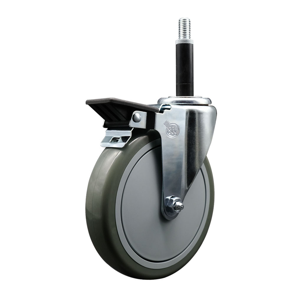 Polyurethane Expanding Stem Swivel Caster with 6 Inch Gray Wheel and 3/4" Stem & Posi Locking Brake - 350 lbs. Capacity Per Caster - Service Caster Brand — photo 1