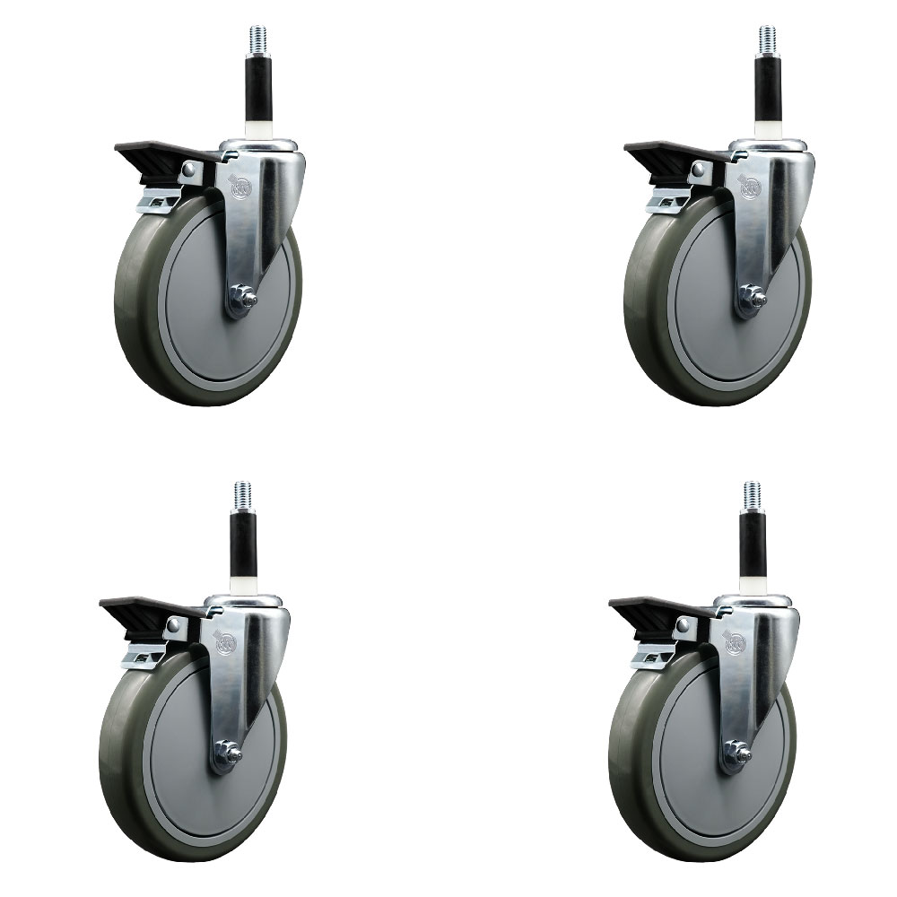 Polyurethane Swivel Expanding Stem Caster Set of 4 with 6 Inch Gray Wheels and 7/8" Stems - Includes 4 Swivel with Posi Locking Brakes - 350 lbs. Capacity Per Caster - Service Caster Brand — photo 1