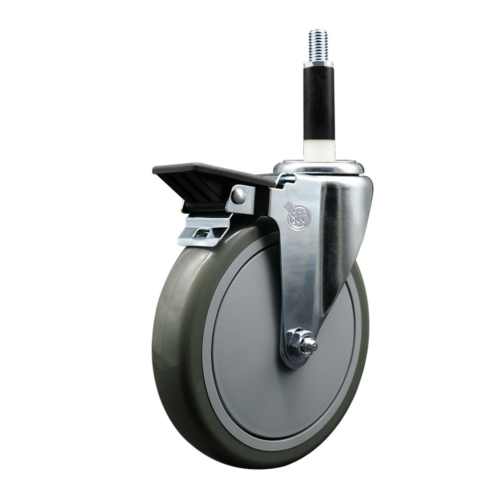 Polyurethane Expanding Stem Swivel Caster with 6 Inch Gray Wheel and 7/8" Stem & Posi Locking Brake - 350 lbs. Capacity Per Caster - Service Caster Brand — photo 1