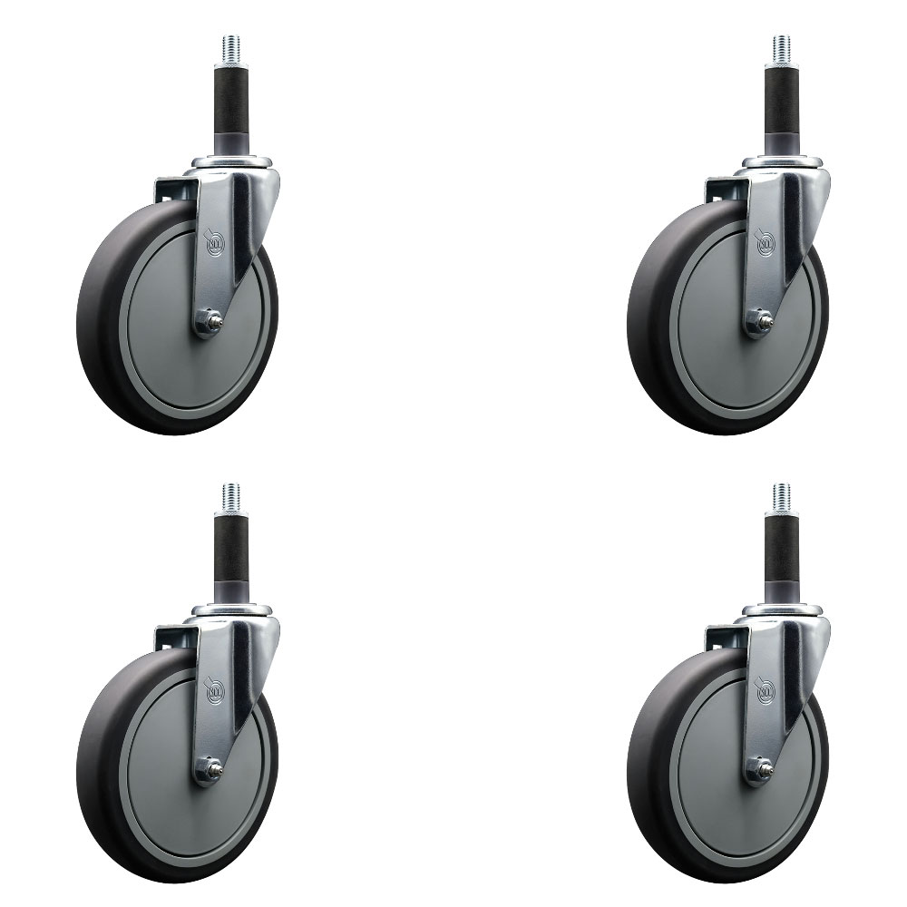 Thermoplastic Rubber Swivel Expanding Stem Caster Set of 4 with 6 Inch Gray Wheels and 1" Stems - Includes 4 Swivel - 300 lbs. Capacity Per Caster - Service Caster Brand — photo 1