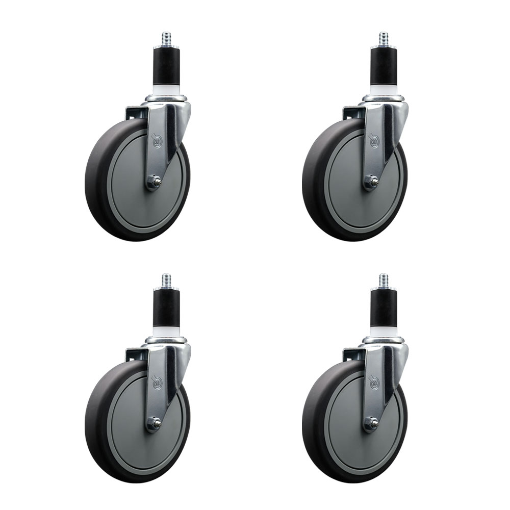 Thermoplastic Rubber Swivel Expanding Stem Caster Set of 4 with 6 Inch Gray Wheels and 1-1/2" Stems - Includes 4 Swivel - 300 lbs. Capacity Per Caster - Service Caster Brand — photo 1