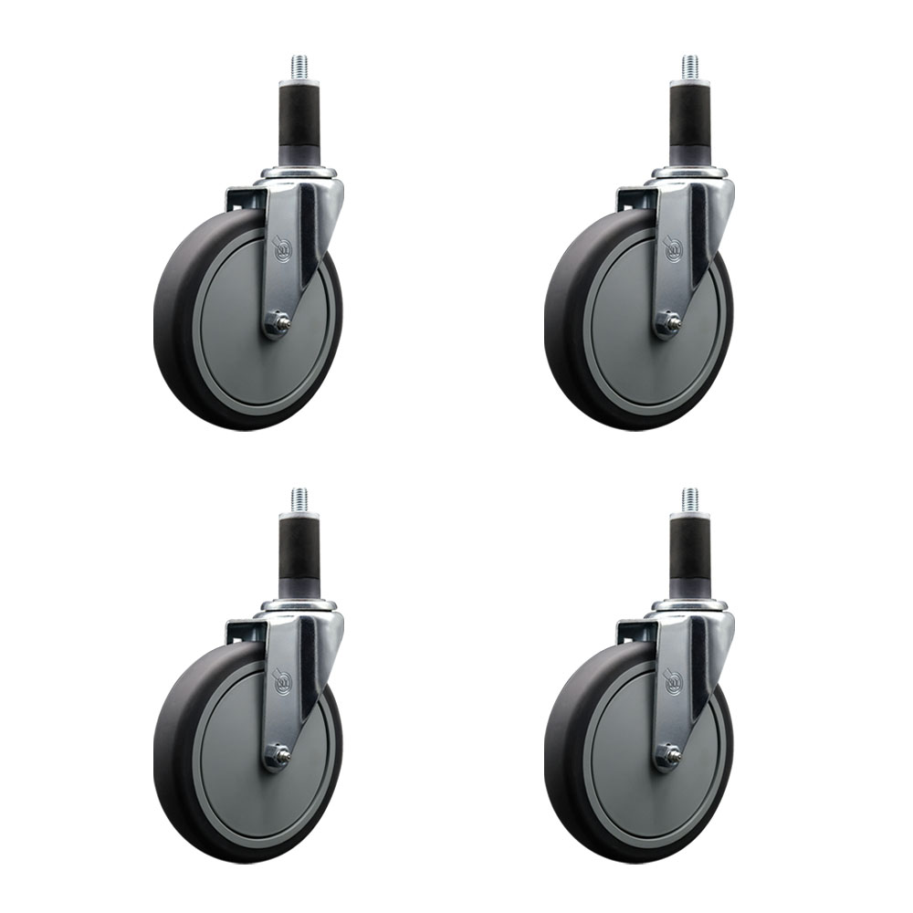 Thermoplastic Rubber Swivel Expanding Stem Caster Set of 4 with 6 Inch Gray Wheels and 1-1/4" Stems - Includes 4 Swivel - 300 lbs. Capacity Per Caster - Service Caster Brand — photo 1