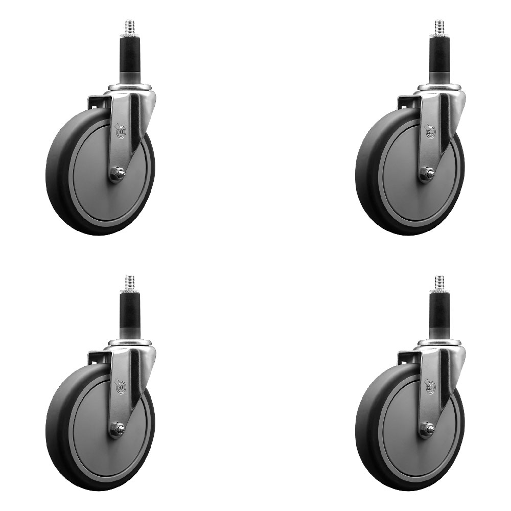 Thermoplastic Rubber Swivel Expanding Stem Caster Set of 4 with 6 Inch Gray Wheels and 1-1/8" Stems - Includes 4 Swivel - 300 lbs. Capacity Per Caster - Service Caster Brand — photo 1