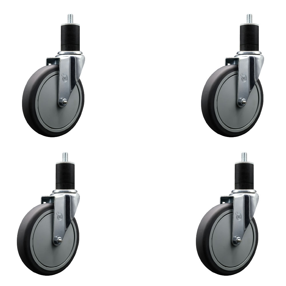 Thermoplastic Rubber Swivel Expanding Stem Caster Set of 4 with 6 Inch Gray Wheels and 1-3/4" Stems - Includes 4 Swivel - 300 lbs. Capacity Per Caster - Service Caster Brand — photo 1