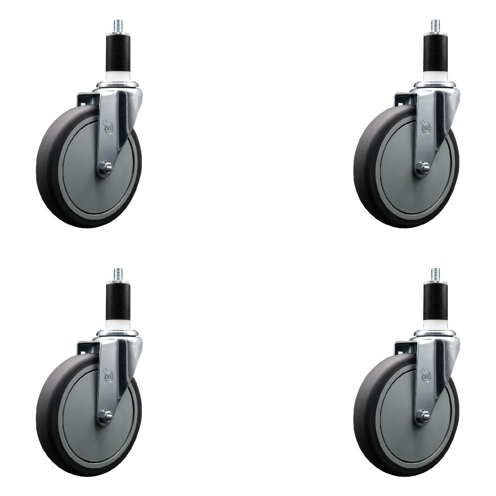 Thermoplastic Rubber Swivel Expanding Stem Caster Set of 4 with 6 Inch Gray Wheels and 1-3/8" Stems - Includes 4 Swivel - 300 lbs. Capacity Per Caster - Service Caster Brand — photo 1