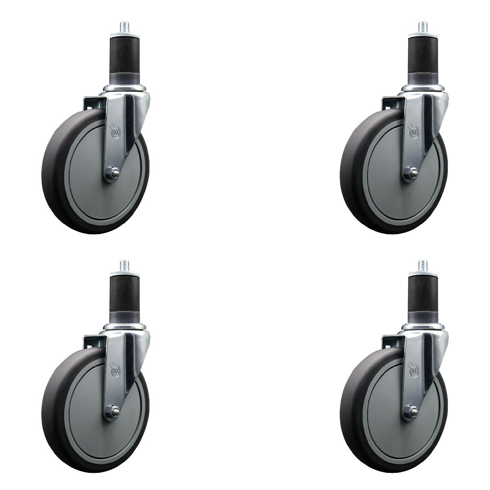Thermoplastic Rubber Swivel Expanding Stem Caster Set of 4 with 6 Inch Gray Wheels and 1-5/8" Stems - Includes 4 Swivel - 300 lbs. Capacity Per Caster - Service Caster Brand — photo 1