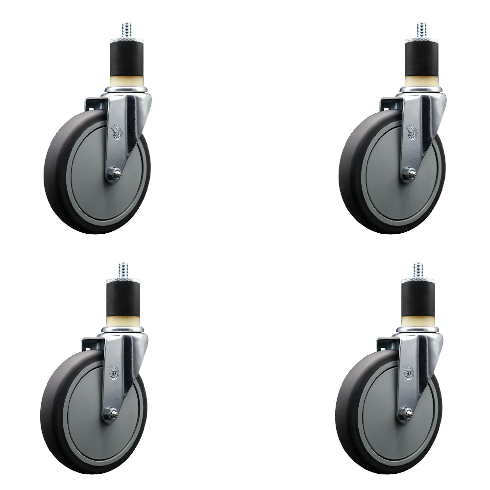 Thermoplastic Rubber Swivel Expanding Stem Caster Set of 4 with 6 Inch Gray Wheels and 1-7/8" Stems - Includes 4 Swivel - 300 lbs. Capacity Per Caster - Service Caster Brand — photo 1