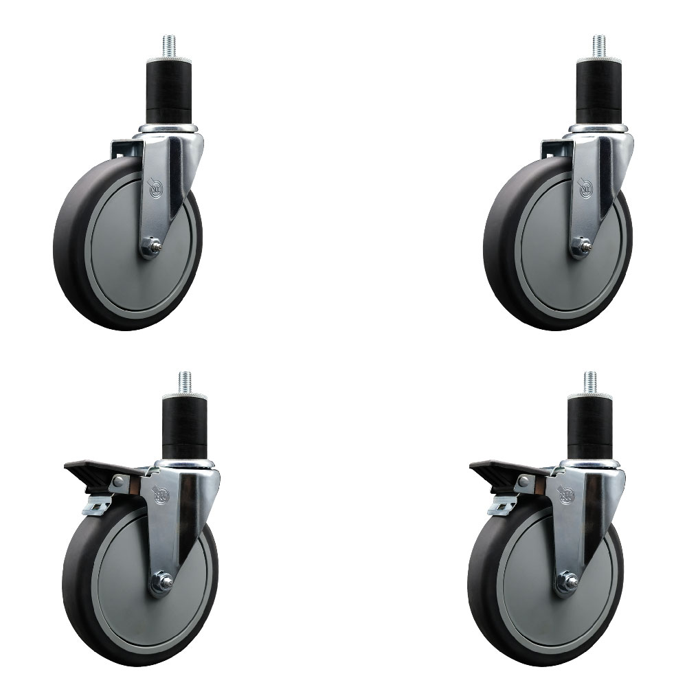 Thermoplastic Rubber Swivel Expanding Stem Caster Set of 4 with 6 Inch Gray Wheels and 1-3/4" Stems - Includes 2 with Posi Locking Brakes - 1200 lbs Total Capacity - Service Caster Brand — photo 1