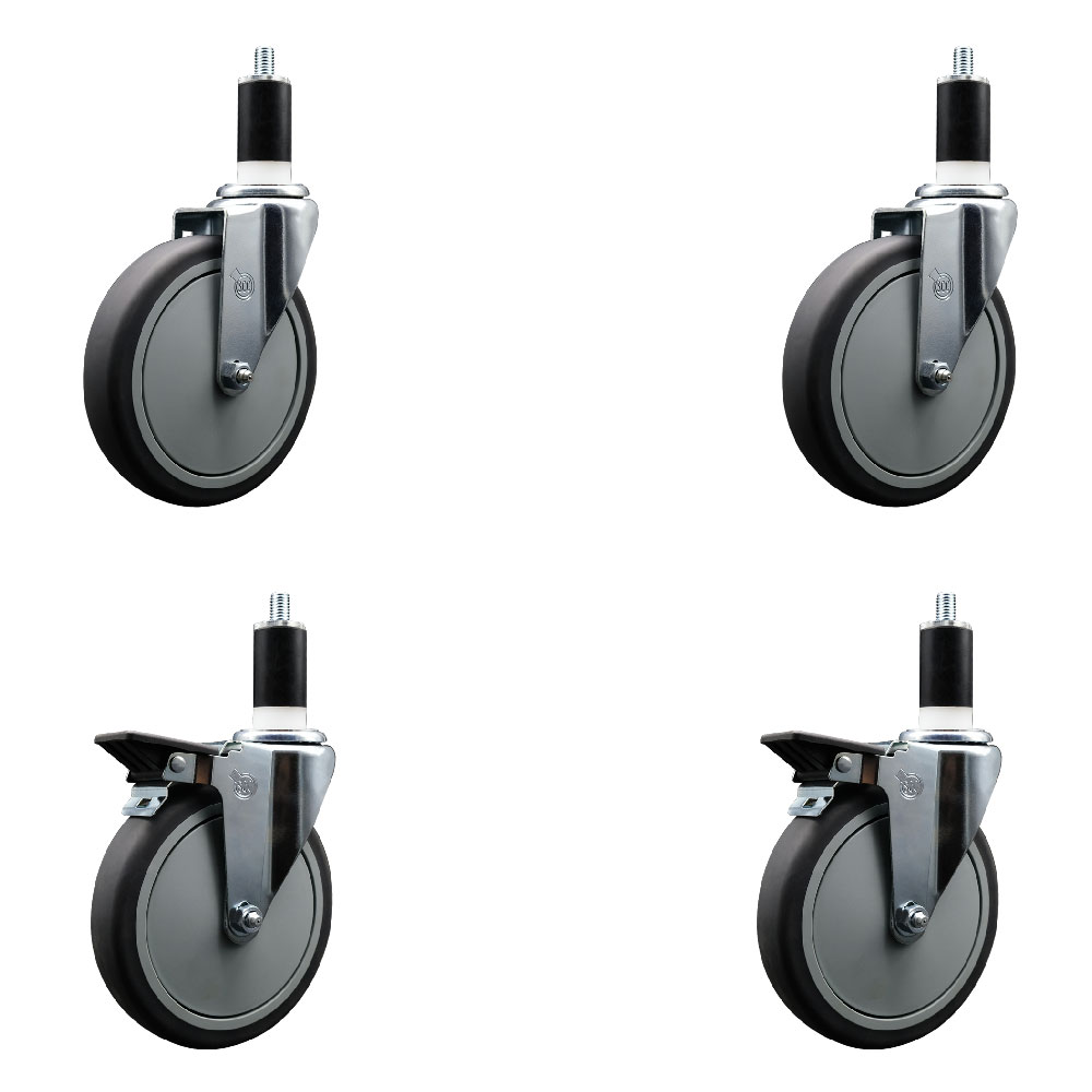Thermoplastic Rubber Swivel Expanding Stem Caster Set of 4 with 6 Inch Gray Wheels and 1-3/8" Stems - Includes 2 with Posi Locking Brakes - 1200 lbs Total Capacity - Service Caster Brand — photo 1