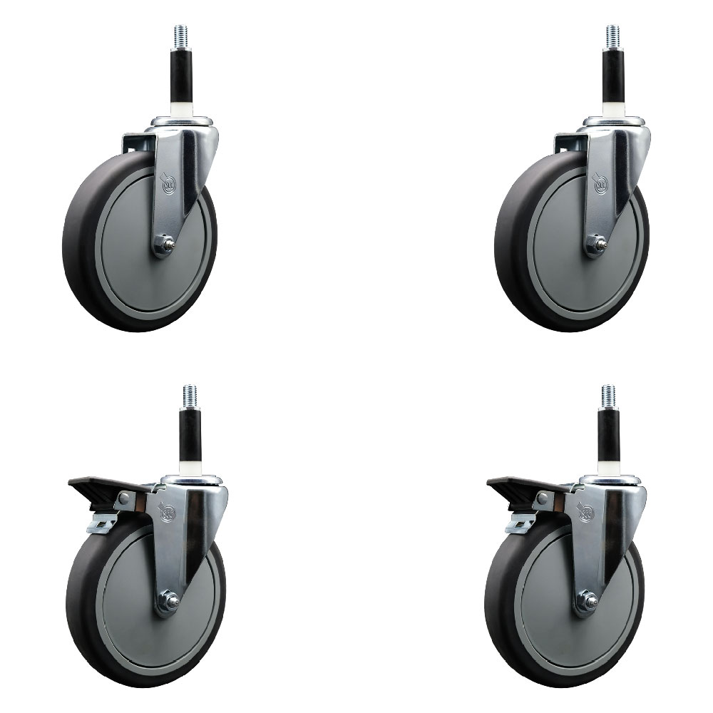 Thermoplastic Rubber Swivel Expanding Stem Caster Set of 4 with 6 Inch Gray Wheels and 7/8" Stems - Includes 2 with Posi Locking Brakes - 1200 lbs Total Capacity - Service Caster Brand — photo 1