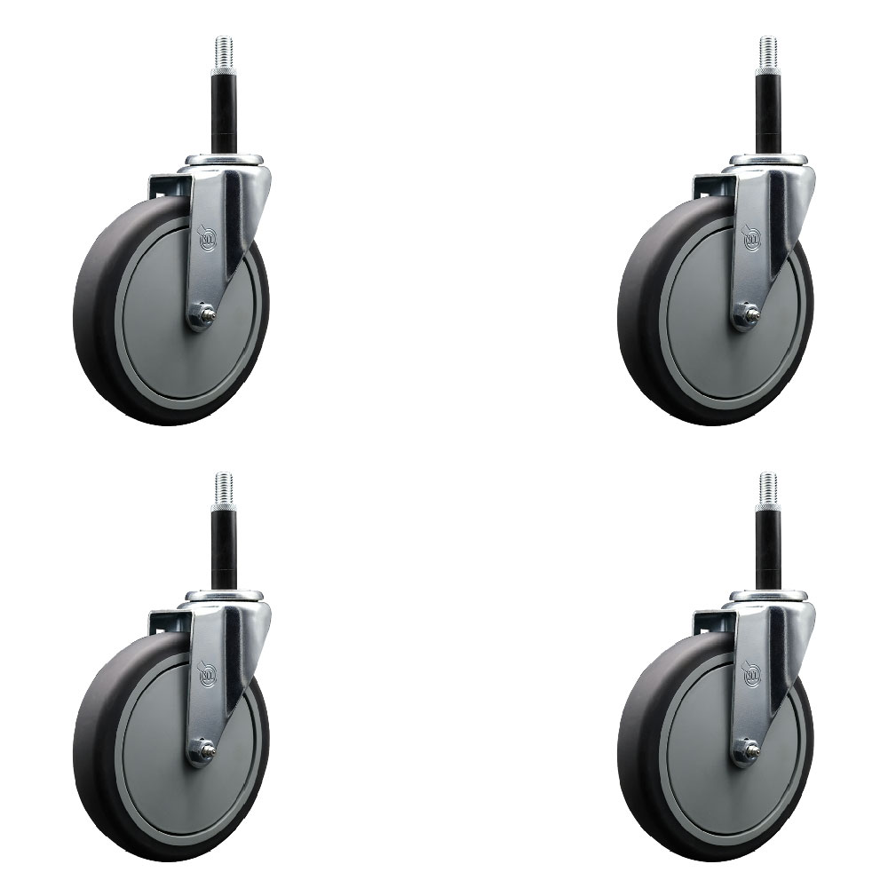 Thermoplastic Rubber Swivel Expanding Stem Caster Set of 4 with 6 Inch Gray Wheels and 3/4" Stems - Includes 4 Swivel - 300 lbs. Capacity Per Caster - Service Caster Brand — photo 1