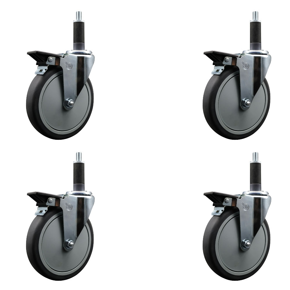 Thermoplastic Rubber Swivel Expanding Stem Caster Set of 4 with 6 Inch Gray Wheels and 1" Stems - Includes 4 Swivel with Posi Locking Brakes - 300 lbs. Capacity Per Caster - Service Caster Brand — photo 1
