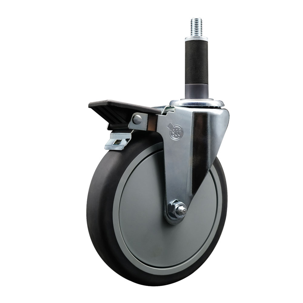 Thermoplastic Rubber Swivel Expanding Stem Swivel Caster with 6 Inch Gray Wheel and 1" Stem & Posi Locking Brake - 300 lbs. Capacity Per Caster - Service Caster Brand — photo 1
