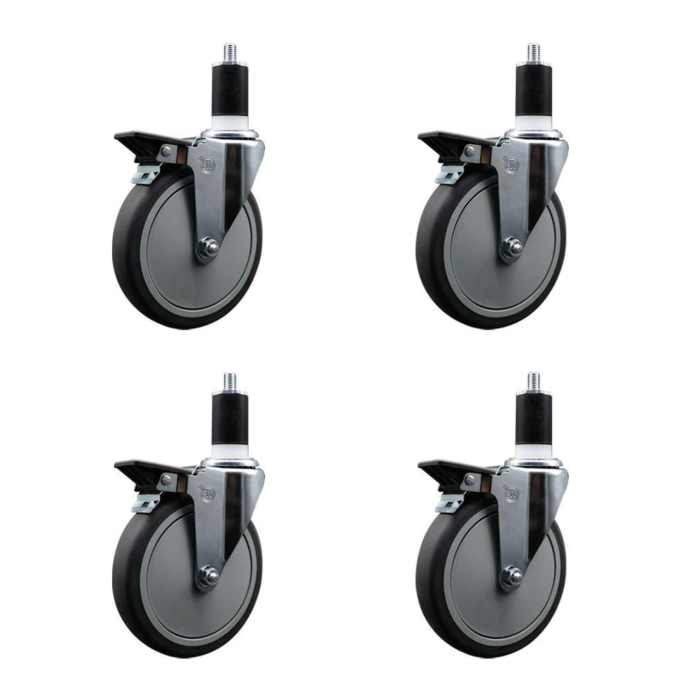 Thermoplastic Rubber Swivel Expanding Stem Caster Set of 4 with 6 Inch Gray Wheels and 1-1/2" Stems - Includes 4 Swivel with Posi Locking Brakes - 300 lbs. Capacity Per Caster - Service Caster Brand — photo 1