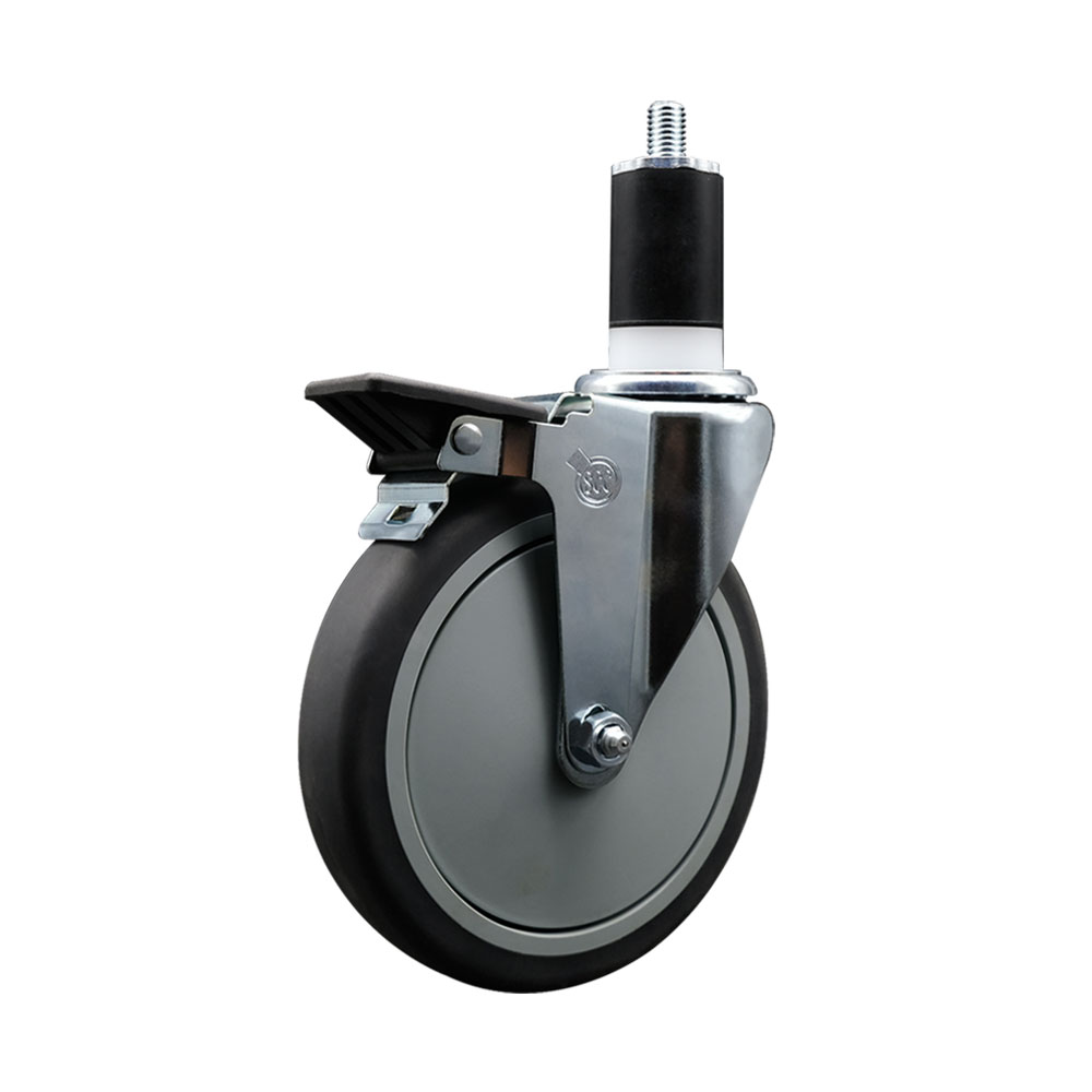 Thermoplastic Rubber Swivel Expanding Stem Swivel Caster with 6 Inch Gray Wheel and 1-1/2" Stem & Posi Locking Brake - 300 lbs. Capacity Per Caster - Service Caster Brand — photo 1
