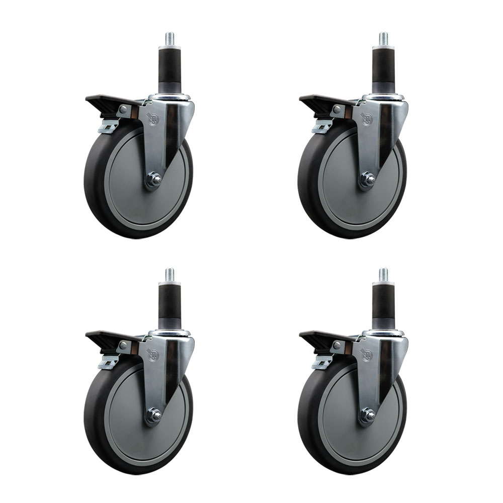 Thermoplastic Rubber Swivel Expanding Stem Caster Set of 4 with 6 Inch Gray Wheels and 1-1/4" Stems - Includes 4 Swivel with Posi Locking Brakes - 300 lbs. Capacity Per Caster - Service Caster Brand — photo 1