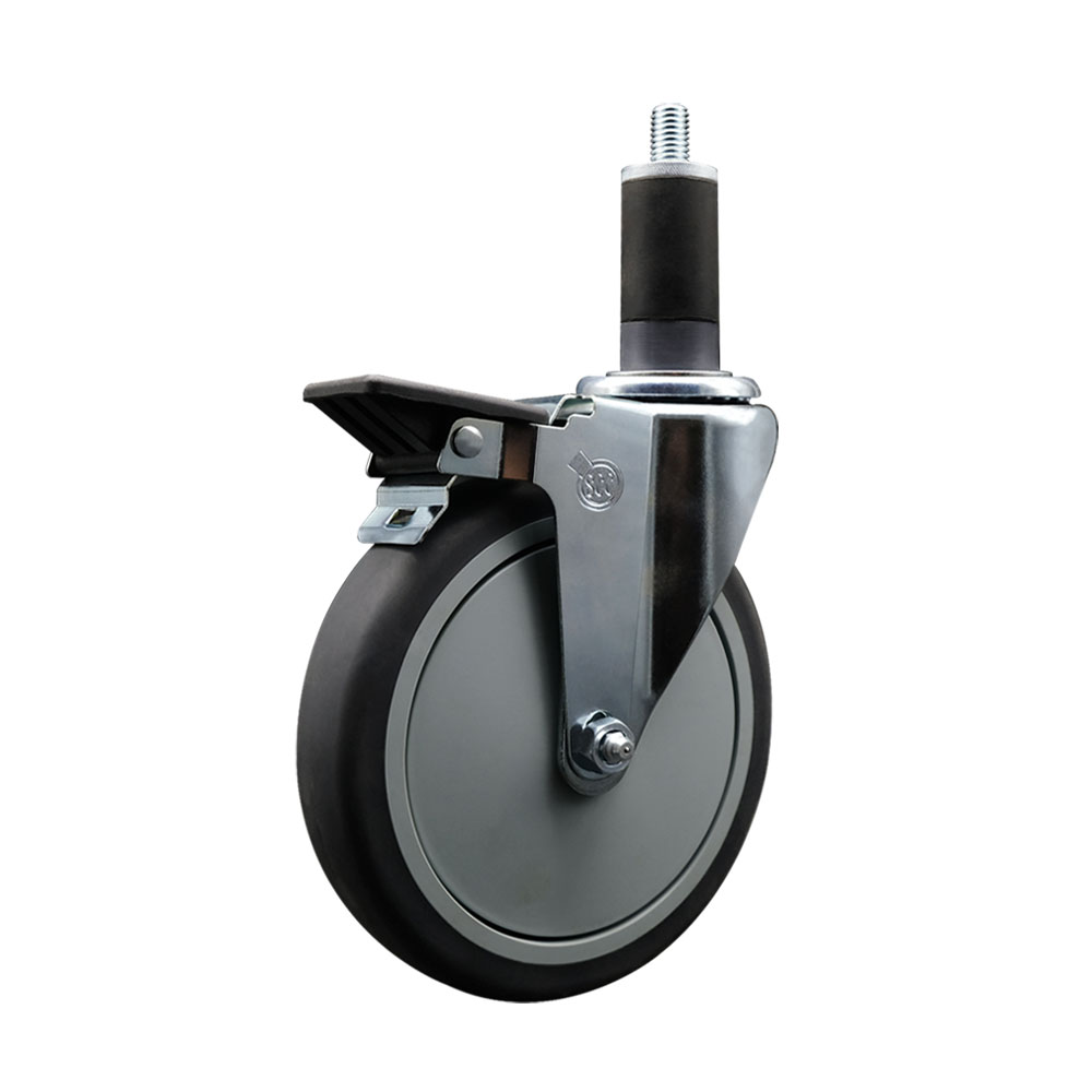 Thermoplastic Rubber Swivel Expanding Stem Swivel Caster with 6 Inch Gray Wheel and 1-1/4" Stem & Posi Locking Brake - 300 lbs. Capacity Per Caster - Service Caster Brand — photo 1