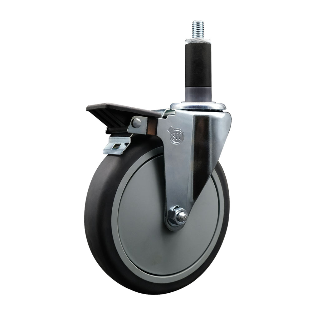 Thermoplastic Rubber Swivel Expanding Stem Swivel Caster with 6 Inch Gray Wheel and 1-1/8" Stem & Posi Locking Brake - 300 lbs. Capacity Per Caster - Service Caster Brand — photo 1