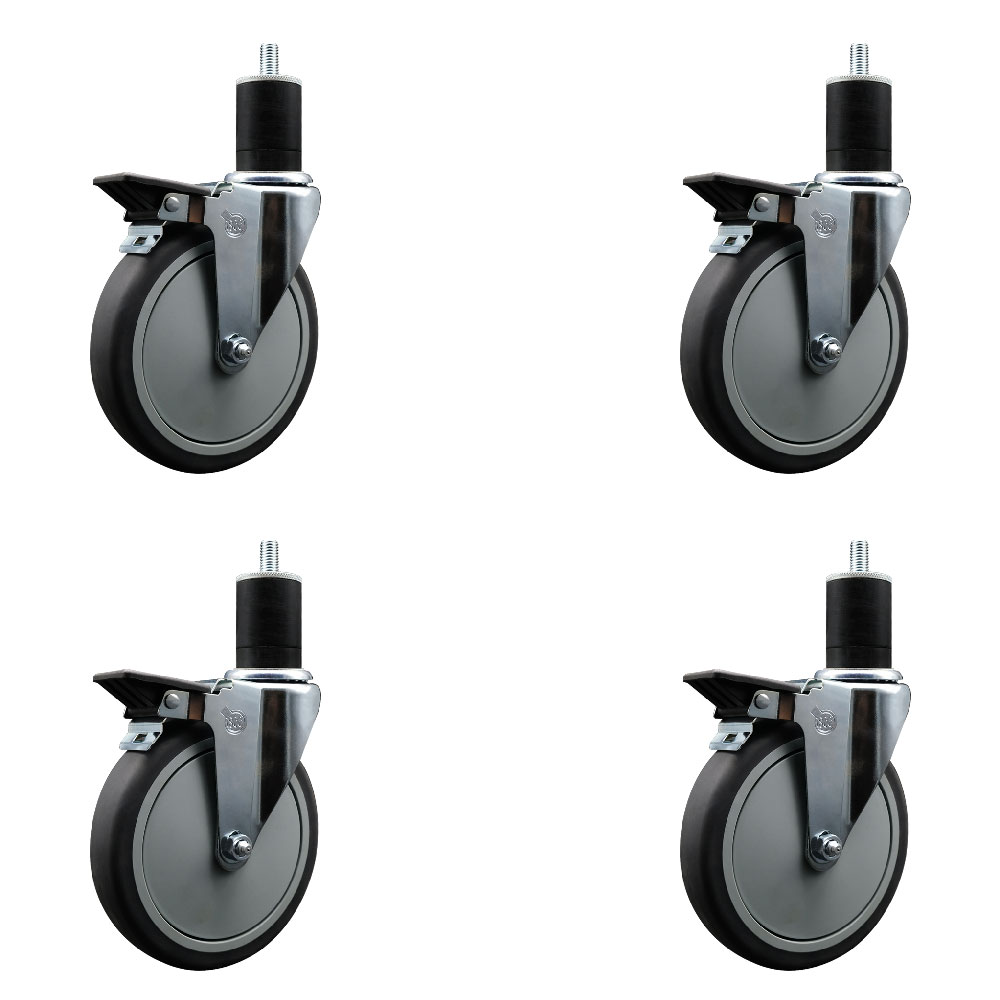 Thermoplastic Rubber Swivel Expanding Stem Caster Set of 4 with 6 Inch Gray Wheels and 1-3/4" Stems - Includes 4 Swivel with Posi Locking Brakes - 300 lbs. Capacity Per Caster - Service Caster Brand — photo 1