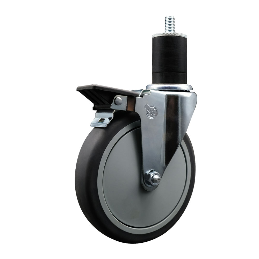 Thermoplastic Rubber Swivel Expanding Stem Swivel Caster with 6 Inch Gray Wheel and 1-3/4" Stem & Posi Locking Brake - 300 lbs. Capacity Per Caster - Service Caster Brand — photo 1