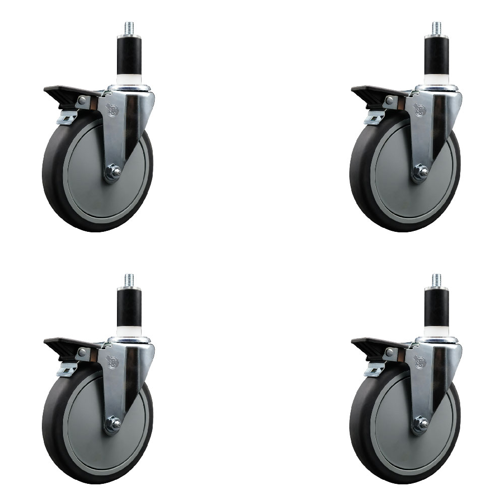 Thermoplastic Rubber Swivel Expanding Stem Caster Set of 4 with 6 Inch Gray Wheels and 1-3/8" Stems - Includes 4 Swivel with Posi Locking Brakes - 300 lbs. Capacity Per Caster - Service Caster Brand — photo 1