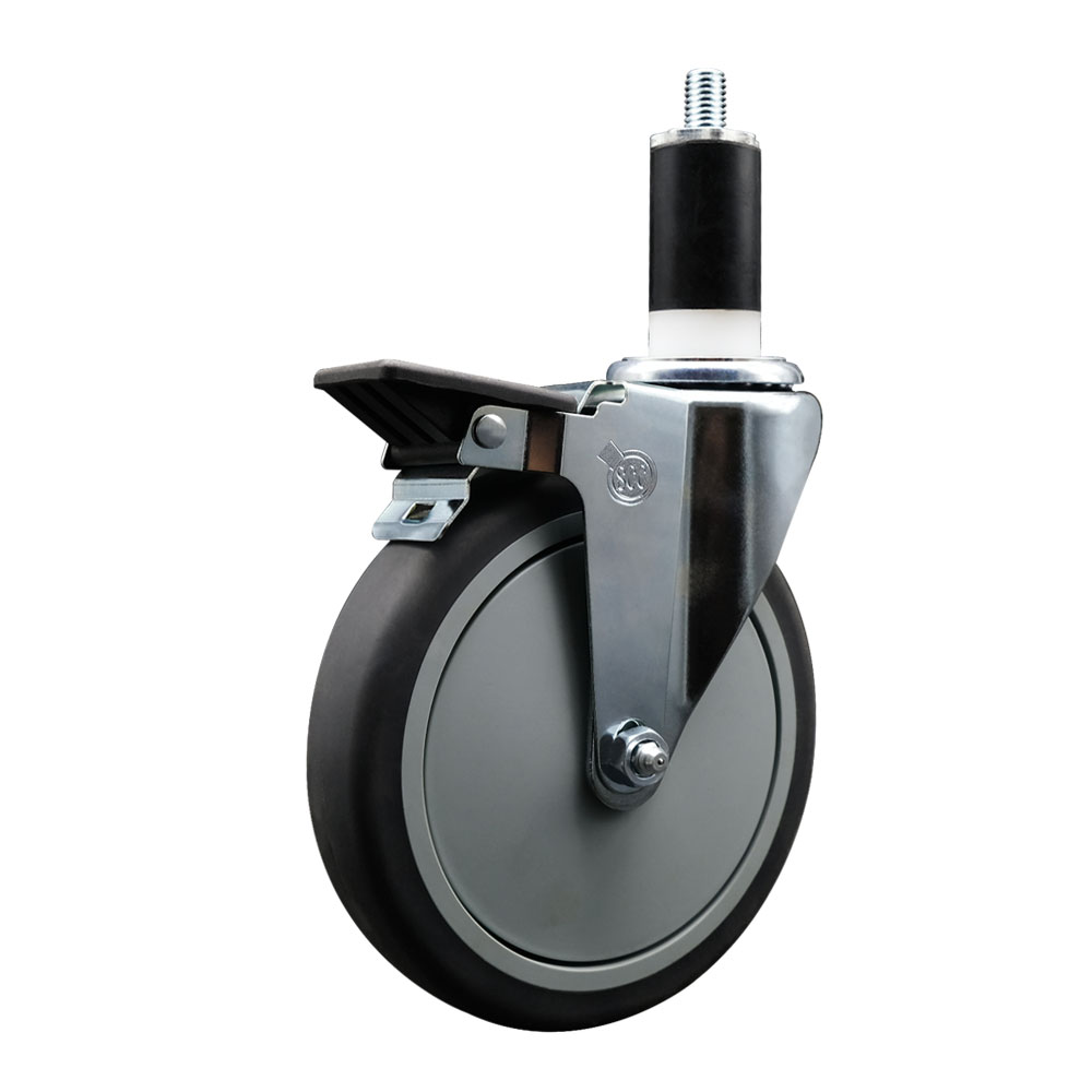 Thermoplastic Rubber Swivel Expanding Stem Swivel Caster with 6 Inch Gray Wheel and 1-3/8" Stem & Posi Locking Brake - 300 lbs. Capacity Per Caster - Service Caster Brand — photo 1