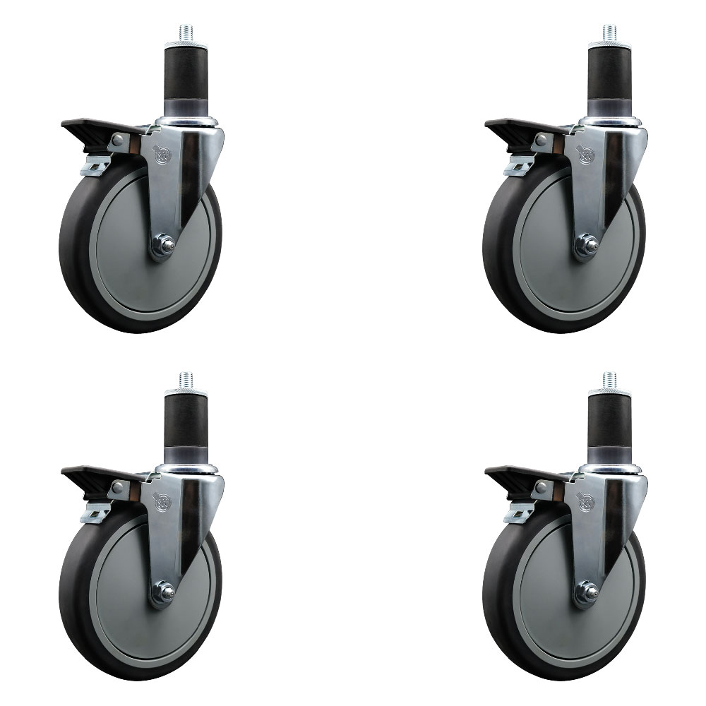 Thermoplastic Rubber Swivel Expanding Stem Caster Set of 4 with 6 Inch Gray Wheels and 1-5/8" Stems - Includes 4 Swivel with Posi Locking Brakes - 300 lbs. Capacity Per Caster - Service Caster Brand — photo 1