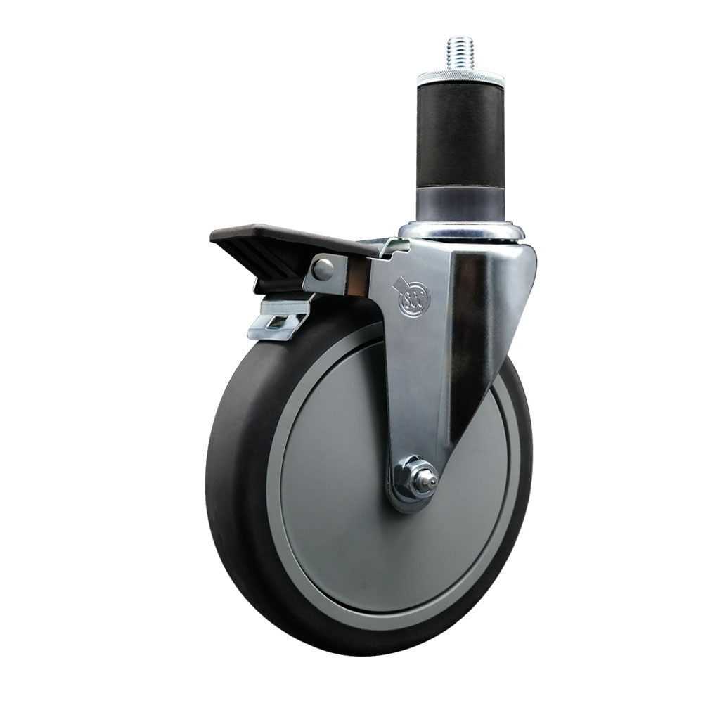 Thermoplastic Rubber Swivel Expanding Stem Swivel Caster with 6 Inch Gray Wheel and 1-5/8" Stem & Posi Locking Brake - 300 lbs. Capacity Per Caster - Service Caster Brand — photo 1