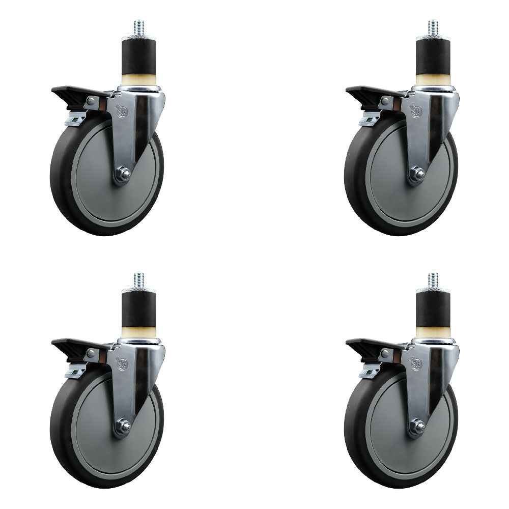 Thermoplastic Rubber Swivel Expanding Stem Caster Set of 4 with 6 Inch Gray Wheels and 1-7/8" Stems - Includes 4 Swivel with Posi Locking Brakes - 300 lbs. Capacity Per Caster - Service Caster Brand — photo 1