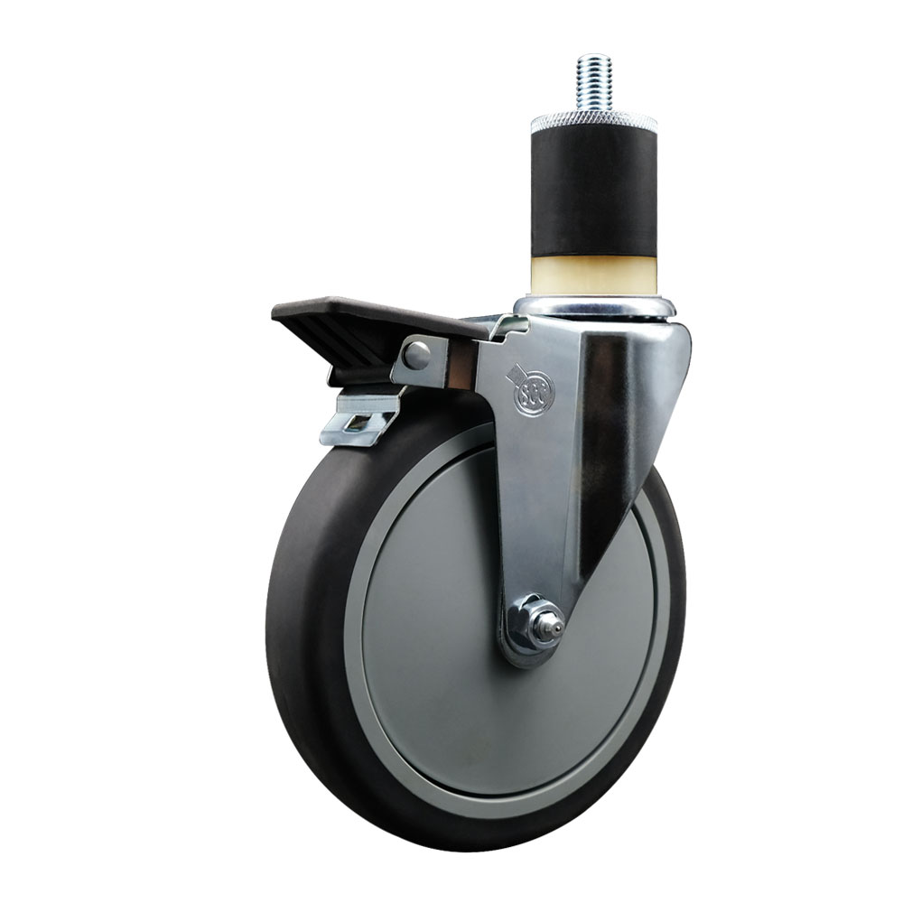 Thermoplastic Rubber Swivel Expanding Stem Swivel Caster with 6 Inch Gray Wheel and 1-7/8" Stem & Posi Locking Brake - 300 lbs. Capacity Per Caster - Service Caster Brand — photo 1