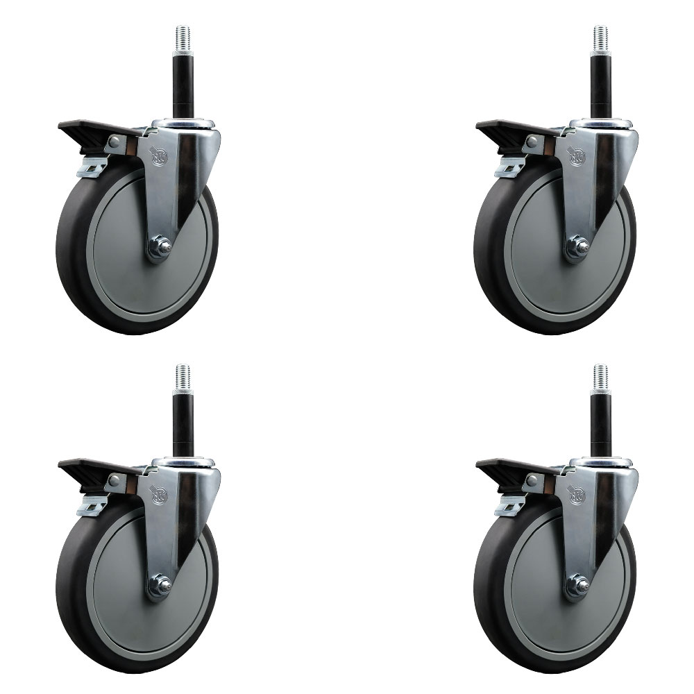 Thermoplastic Rubber Swivel Expanding Stem Caster Set of 4 with 6 Inch Gray Wheels and 3/4" Stems - Includes 4 Swivel with Posi Locking Brakes - 300 lbs. Capacity Per Caster - Service Caster Brand — photo 1