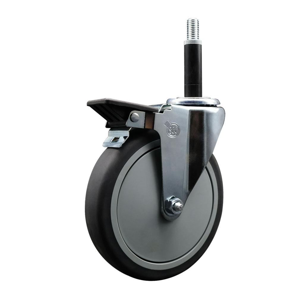 Thermoplastic Rubber Swivel Expanding Stem Swivel Caster with 6 Inch Gray Wheel and 3/4" Stem & Posi Locking Brake - 300 lbs. Capacity Per Caster - Service Caster Brand — photo 1