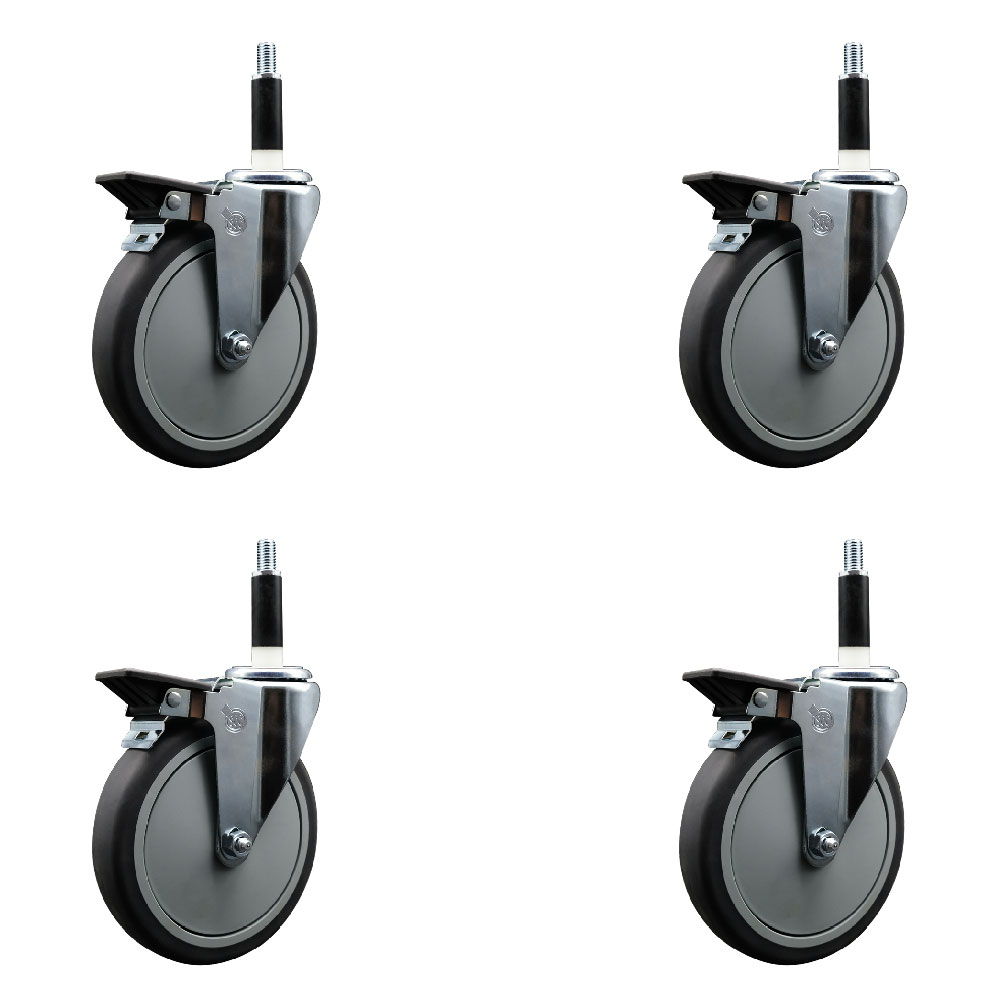 Thermoplastic Rubber Swivel Expanding Stem Caster Set of 4 with 6 Inch Gray Wheels and 7/8" Stems - Includes 4 Swivel with Posi Locking Brakes - 300 lbs. Capacity Per Caster - Service Caster Brand — photo 1
